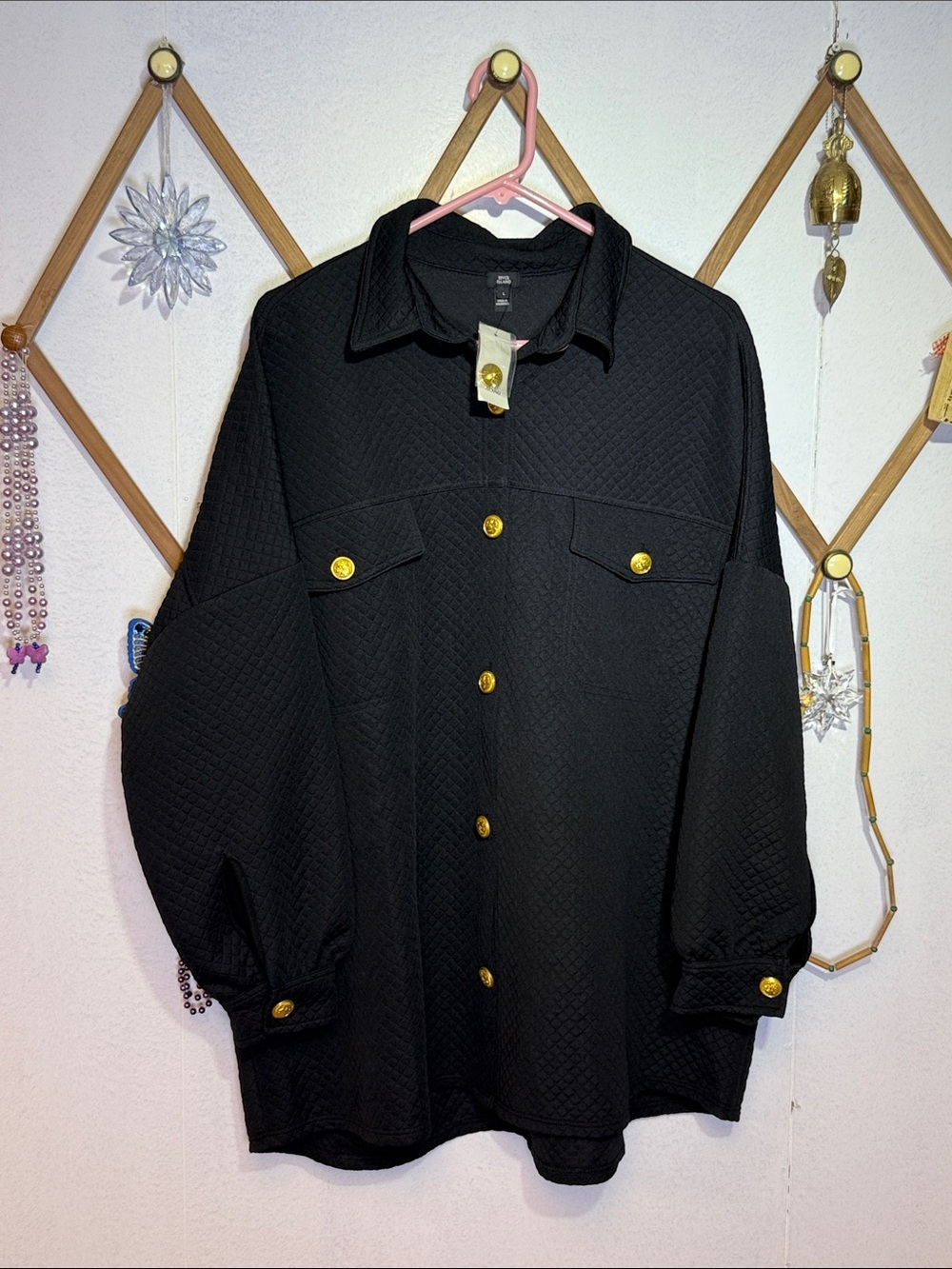 River Island Black Quilted Shacket with Gold Buttons